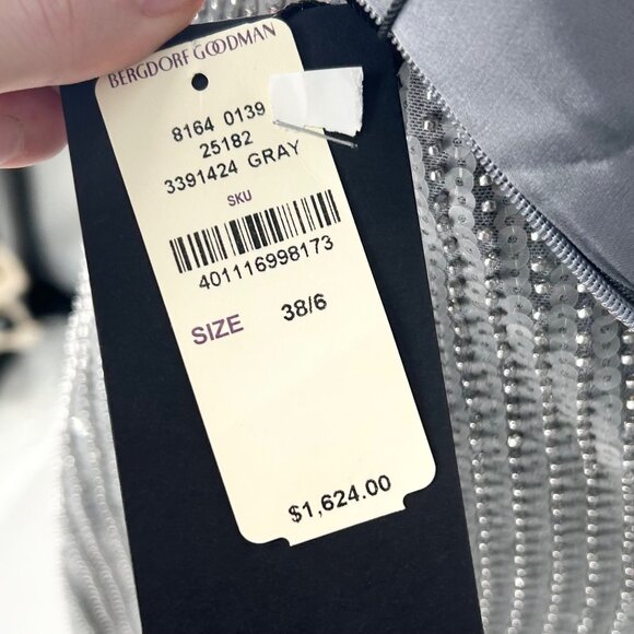 NWT Rasario Silver Sequin Embellished Square Neck Maxi Gown - Picture 8 of 10